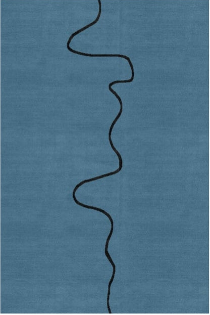 Teal Line Handmade Tufted Wool Carpet - Headshot