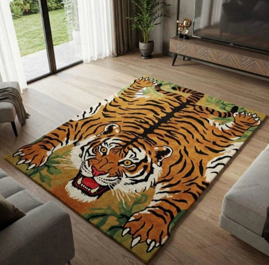 Tiger-Shaped Animal Handmade Tufted Wool Carpet - Floorshot