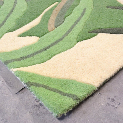 Evergreen Leaf Handmade Tufted Wool Carpet - Corner