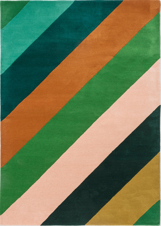 Emerald Stripe Handmade Tufted Wool Carpet - Headshot