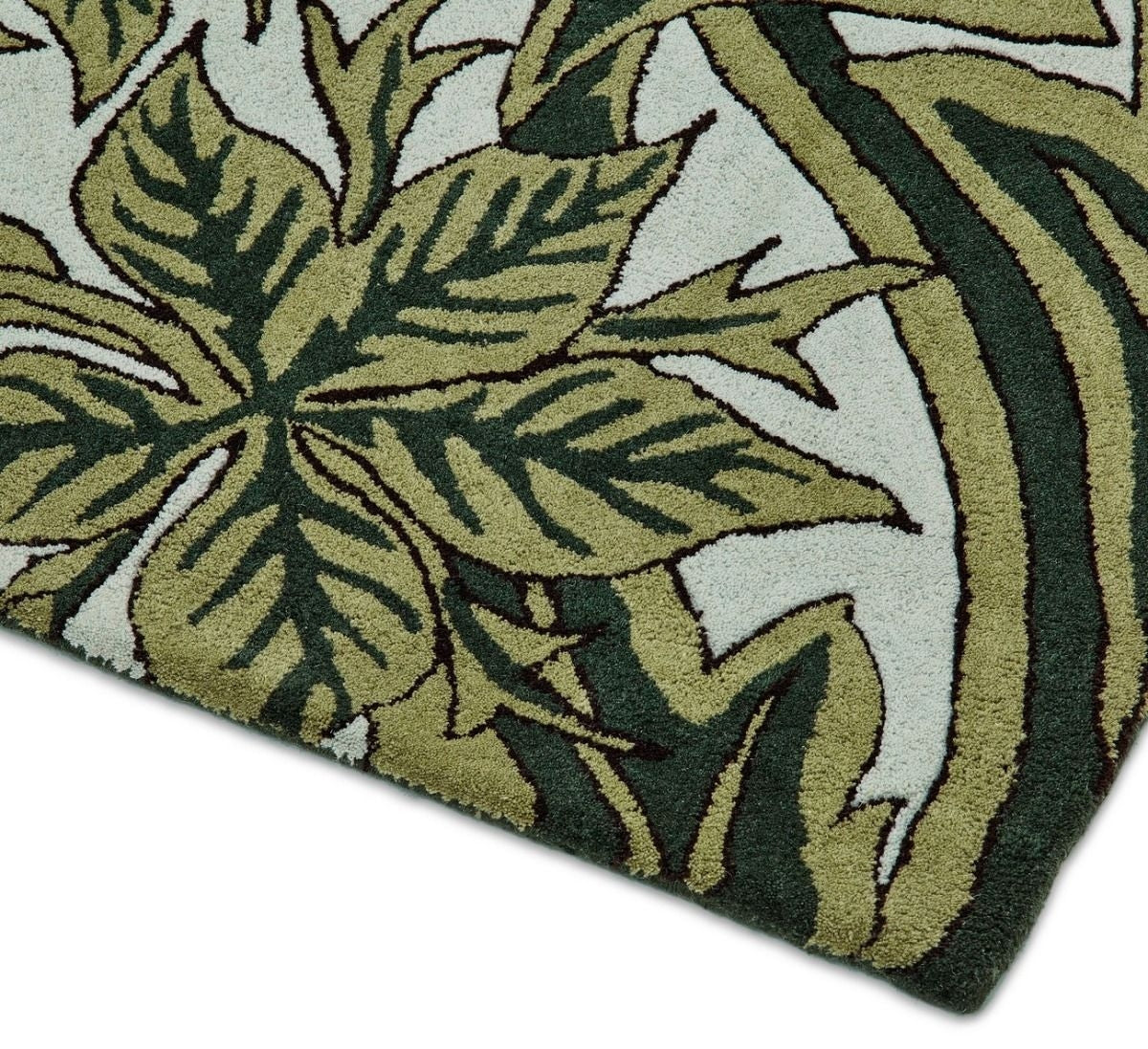 Arbour Leafy Greeny Handmade Tufted Wool Carpet - Corner