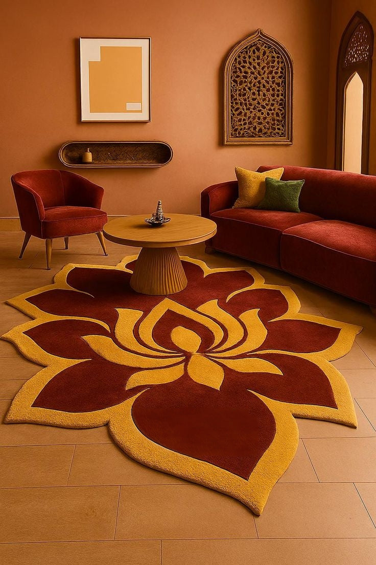 Blooming Lotus Handmade Tufted Irregular Shaped Wool Carpet