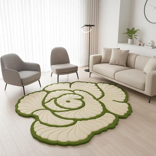 Pista Rose Handmade Tufted Irregular Shaped Wool Carpet