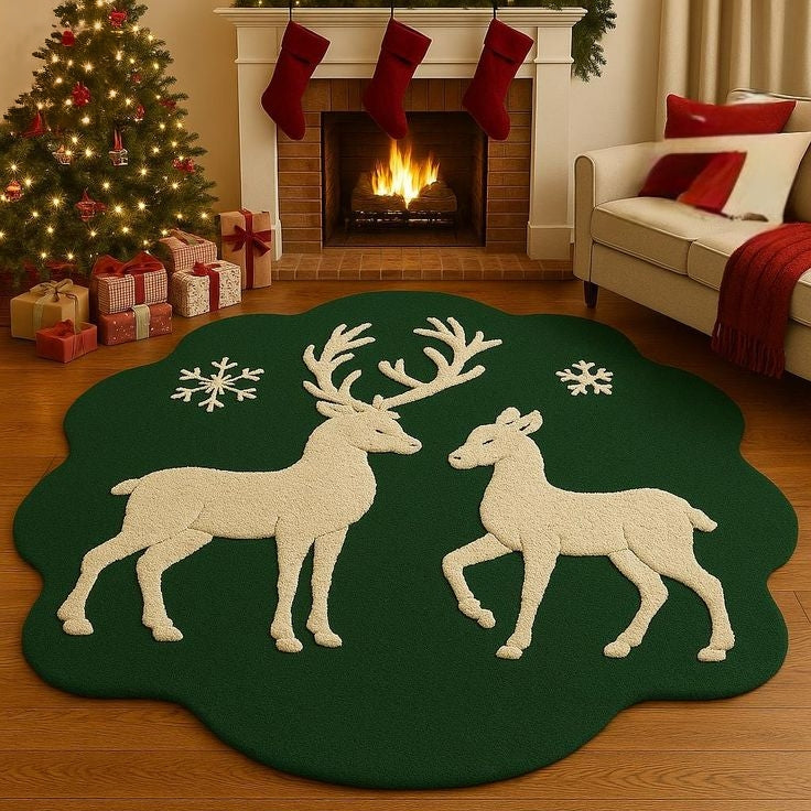 Christmas Reindeer Handmade Tufted Irregular Shaped Wool Carpet