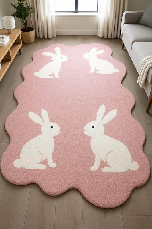 Rider Rabbit Handmade Tufted Irregular Shaped Wool Carpet