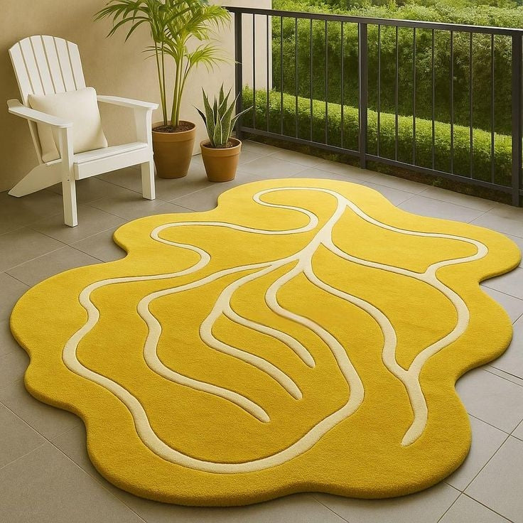 Yellonish Shock Handmade Tufted Irregular Shaped Wool Carpet