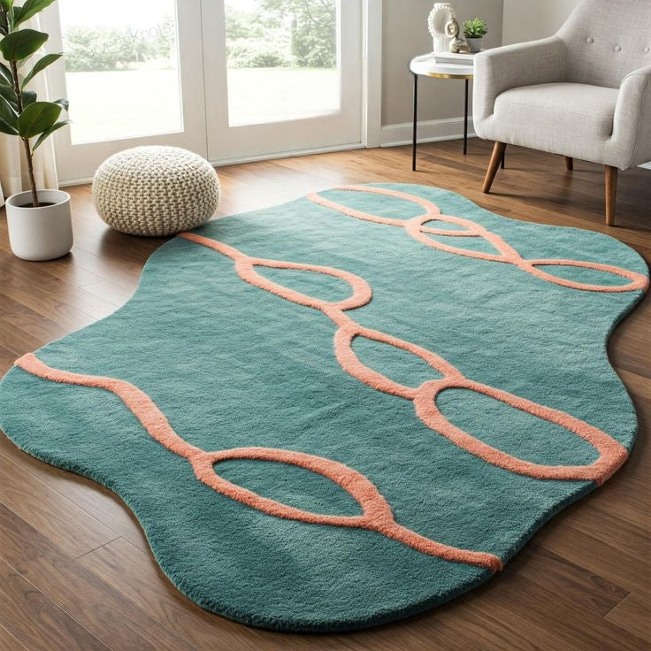 Precious Coral Handmade Tufted Irregular Shaped Wool Carpet