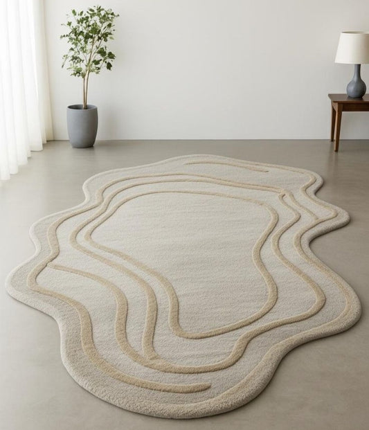 Dezire Beige Handmade Tufted Irregular Shaped Wool Carpet