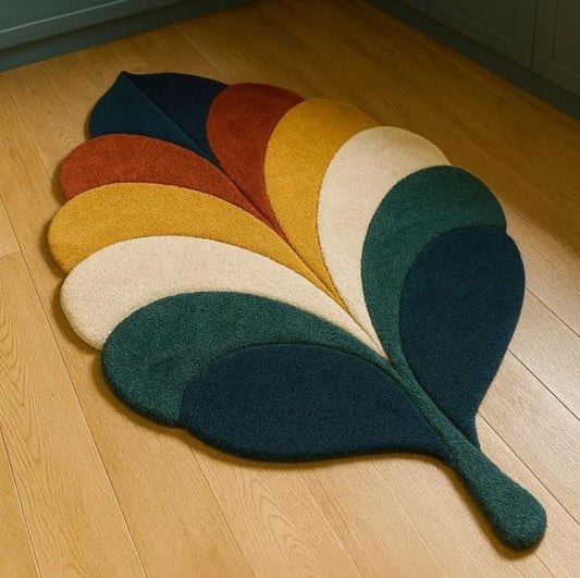 Botanical Leaf Handmade Tufted Irregular Shaped Wool Carpet