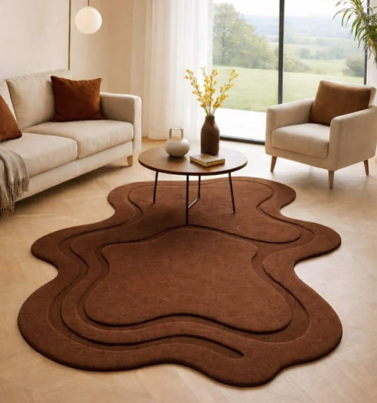 Earthly Brown Handmade Tufted Irregular Shaped Wool Carpet