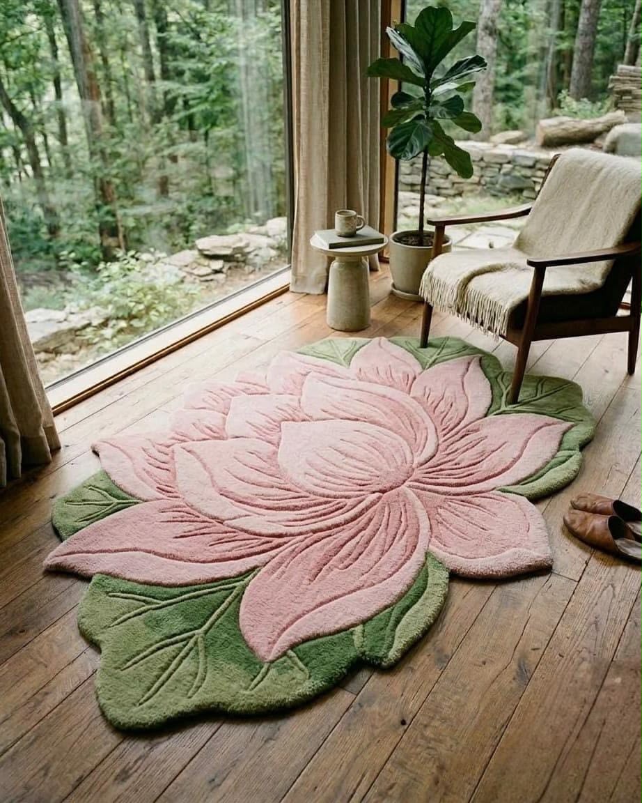 Mistric Lotus Handmade Tufted Irregular Shaped Wool Carpet