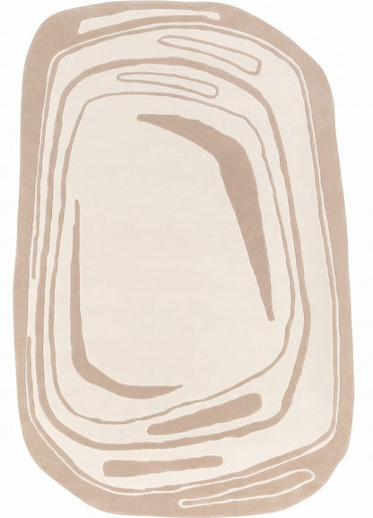 Neutral Beige Handmade Tufted Irregular Shaped Wool Carpet