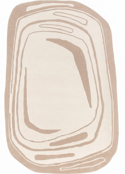 Neutral Beige Handmade Tufted Irregular Shaped Wool Carpet