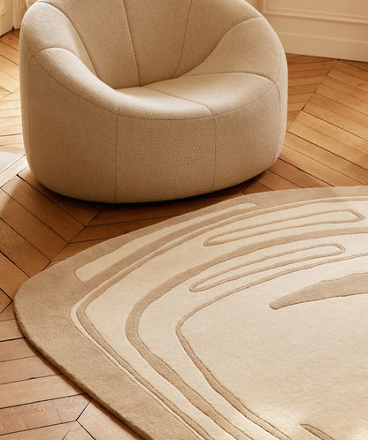 Neutral Beige Handmade Tufted Irregular Shaped Wool Carpet