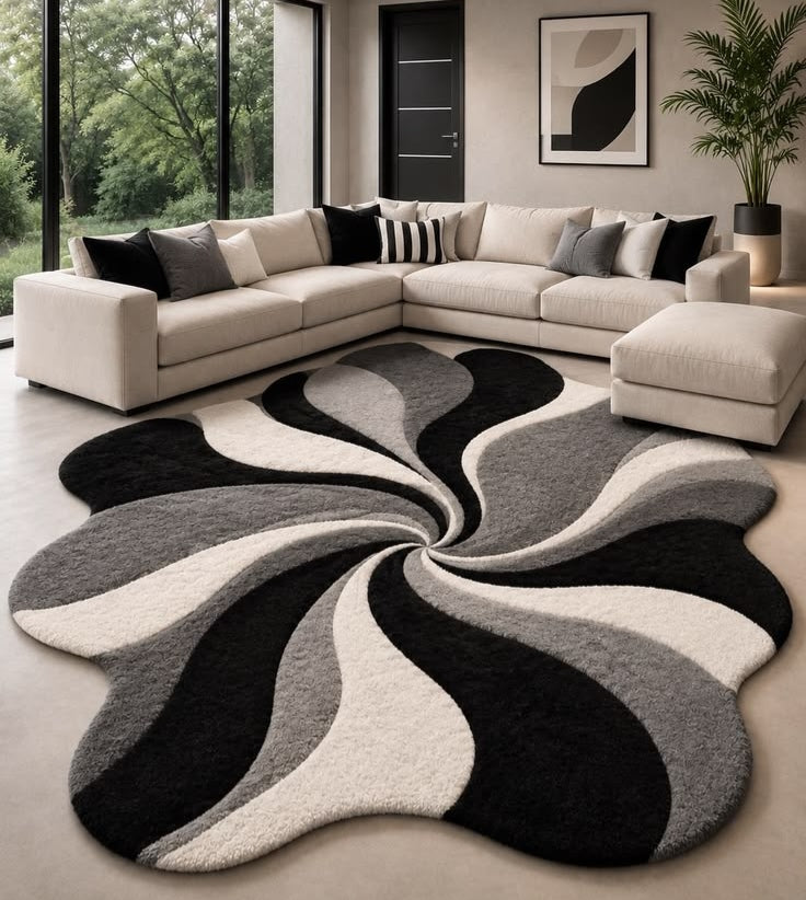 Velora Spiral Handmade Tufted Irregular Shaped Wool Carpet