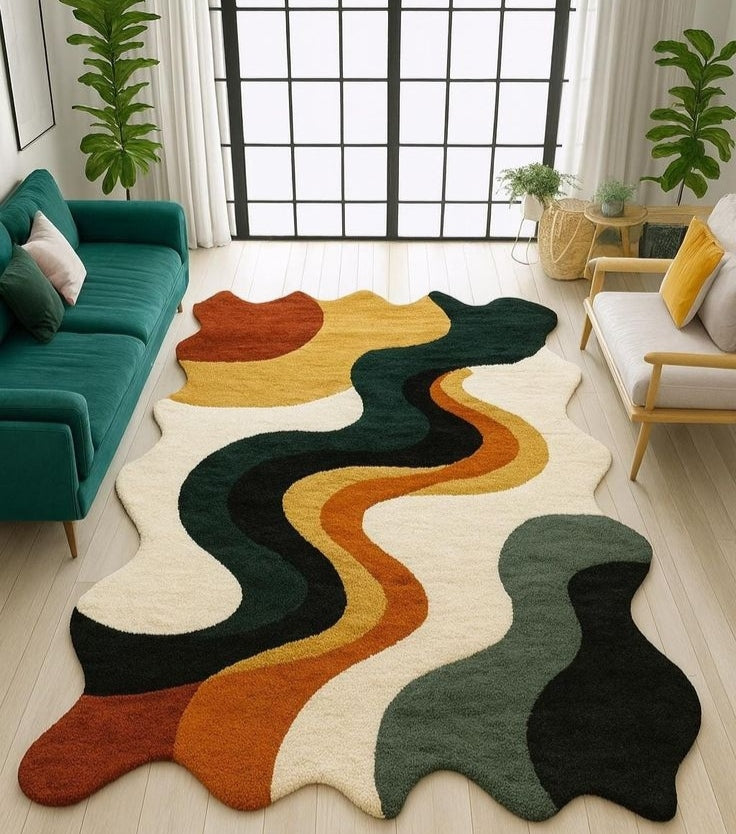 Retro Fluid Handmade Tufted Irregular Shaped Wool Carpet