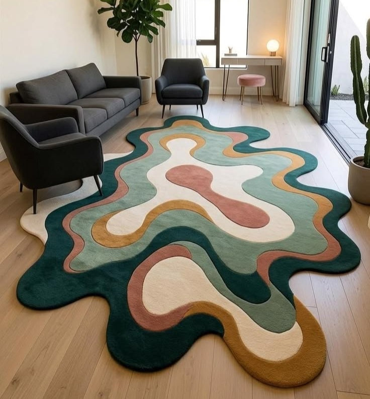 Pearl Fluid Handmade Tufted Irregular Shaped Wool Carpet