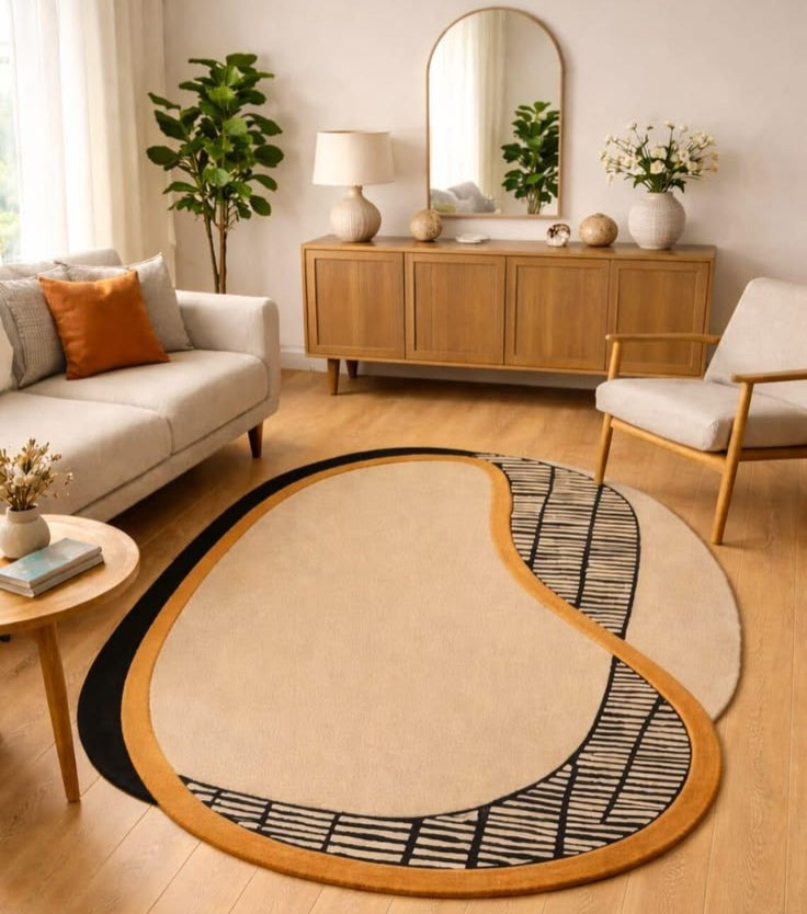 Trident Vermillion Handmade Tufted Irregular Shaped Wool Carpet