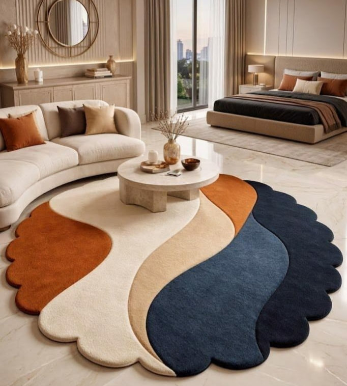 Atlantic Shadow Handmade Tufted Irregular Shaped Wool Carpet