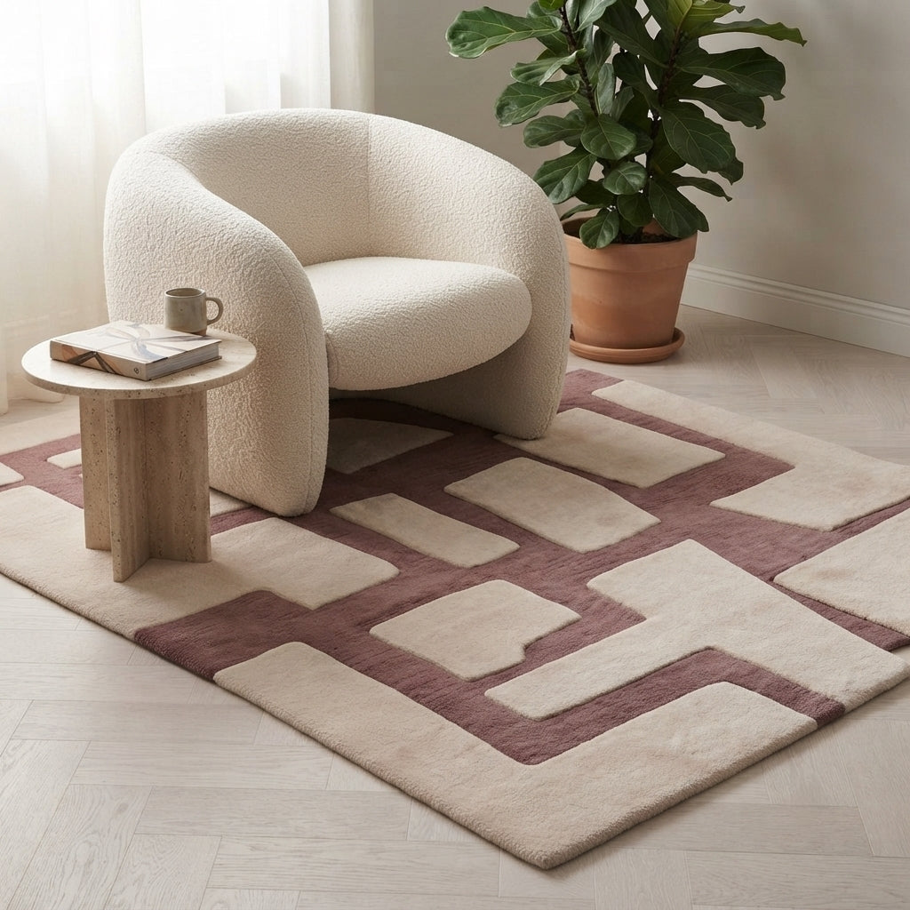 Qwerty Blowing Handmade Tufted Irregular Shaped Wool Carpet