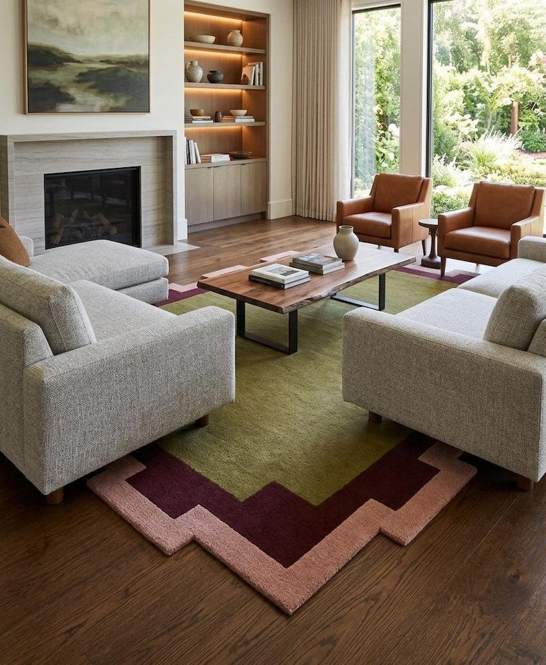 United Wave Handmade Tufted Irregular Shaped Wool Carpet