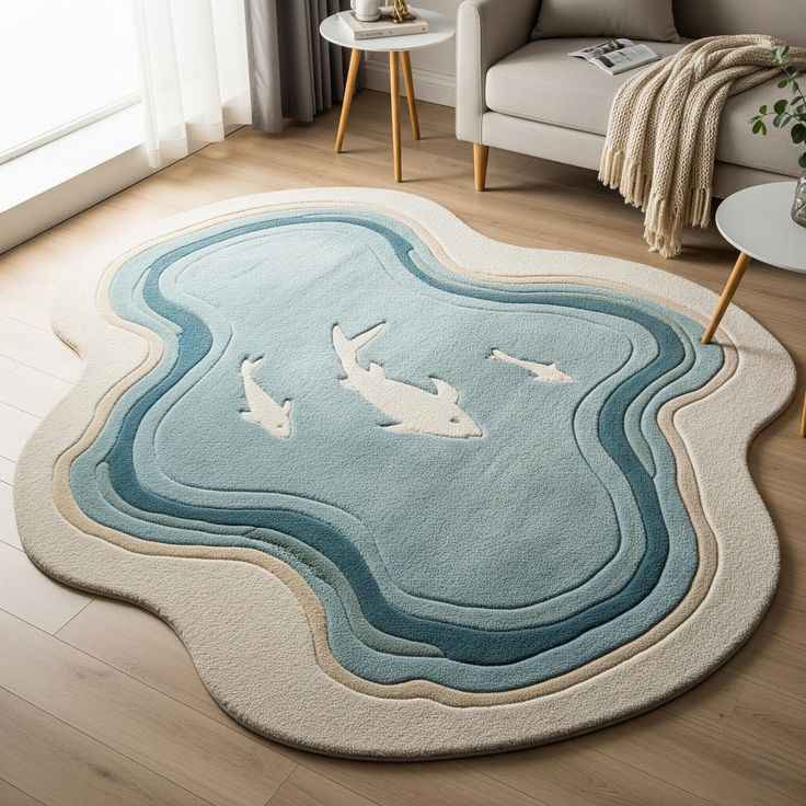 Kohinoor Fish Handmade Tufted Irregular Shaped Wool Carpet - Floorshot