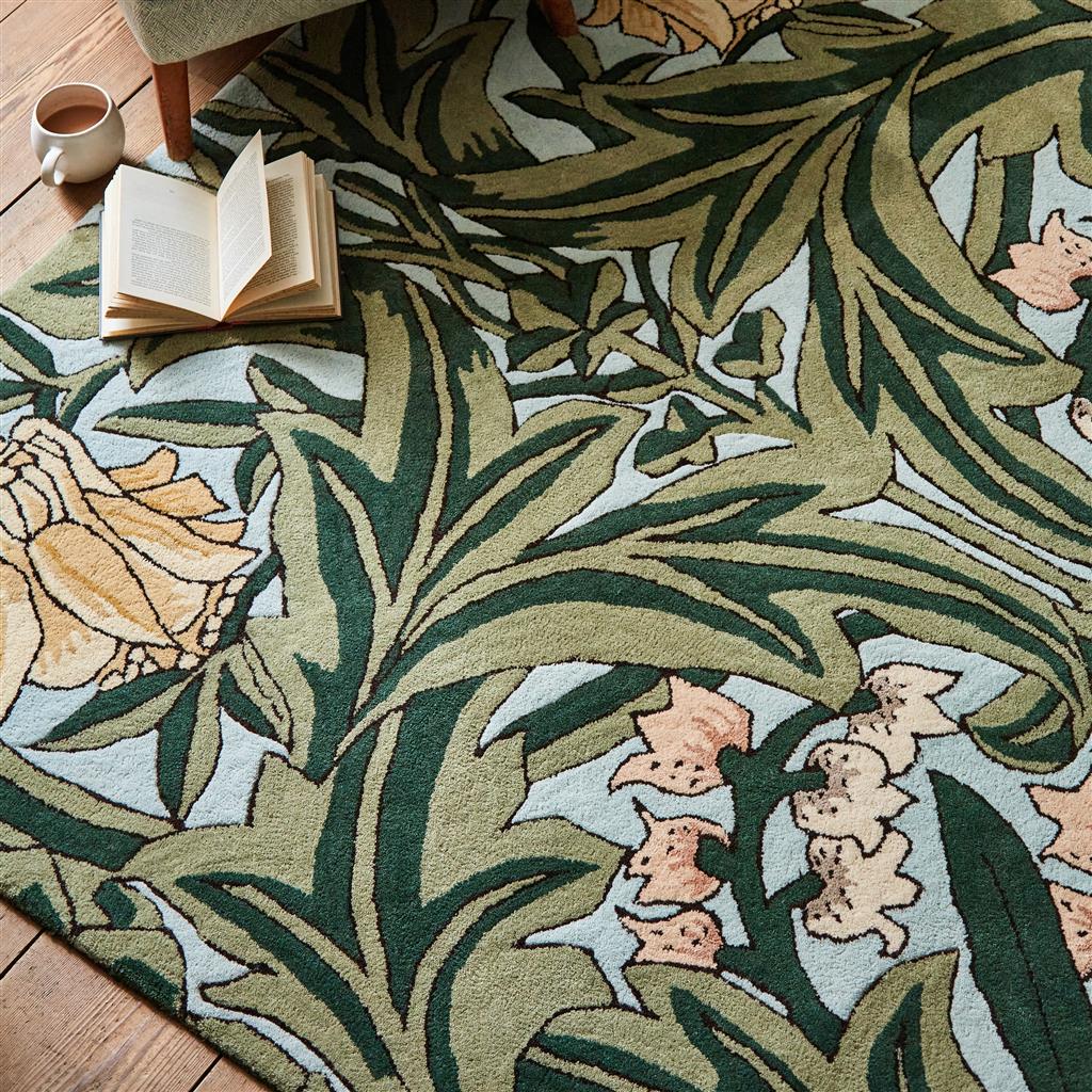 Arbour Leafy Greeny Handmade Tufted Wool Carpet - CloseUp