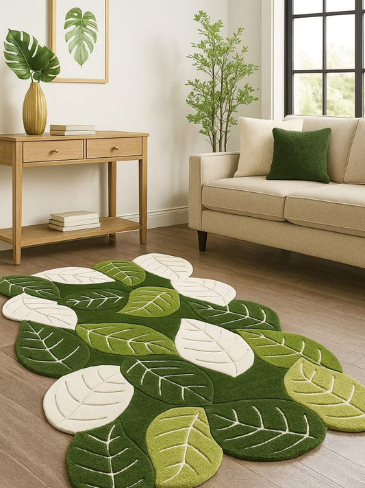 Neutral Leaves Handmade Tufted Irregular Shaped Wool Carpet - Floorshot