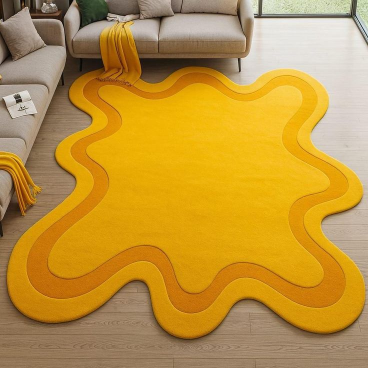 Sunburst Mustard Yellow Handmade Tufted Irregular Shaped Wool Carpet - Floorshot