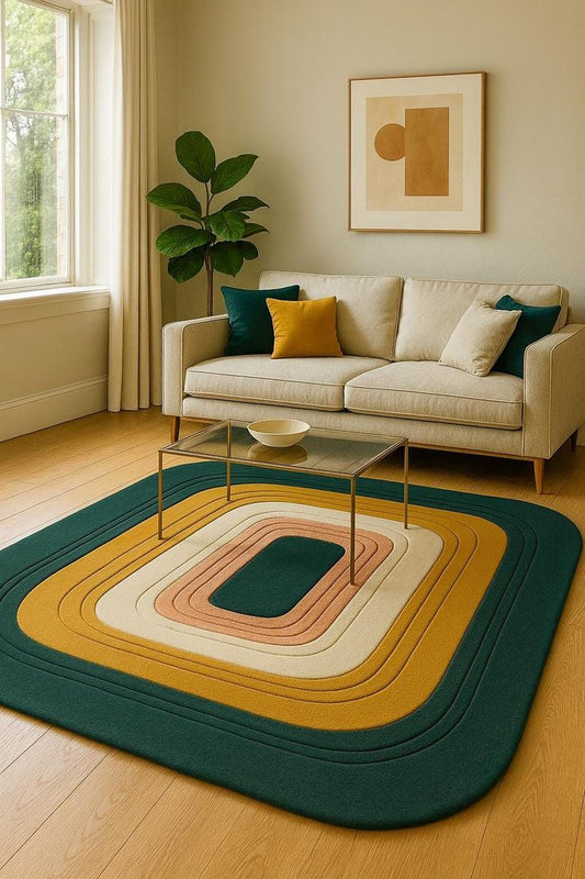 Vintage Vibrant Handmade Tufted Irregular Shaped Wool Carpet