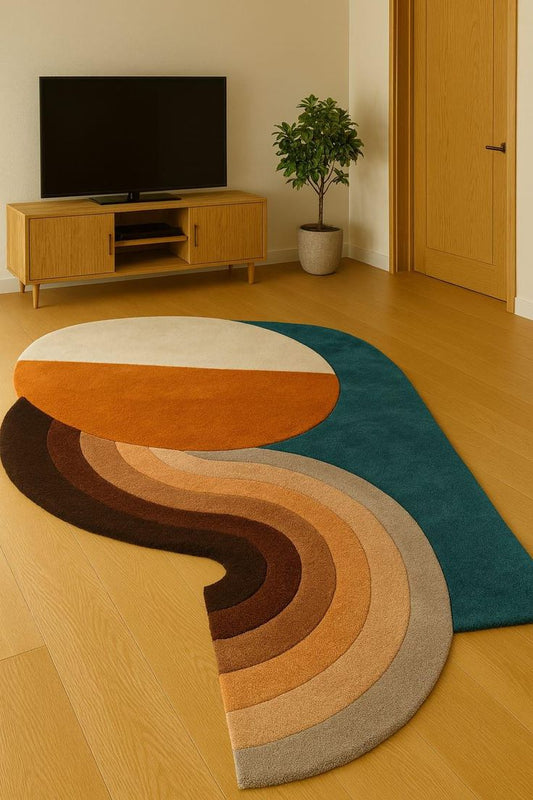 Wavy Gradient Handmade Tufted Irregular Shaped Wool Carpet