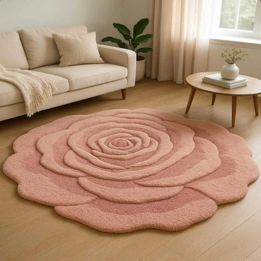 Roselinn Pink Handmade Tufted Irregular Shaped Wool Carpet
