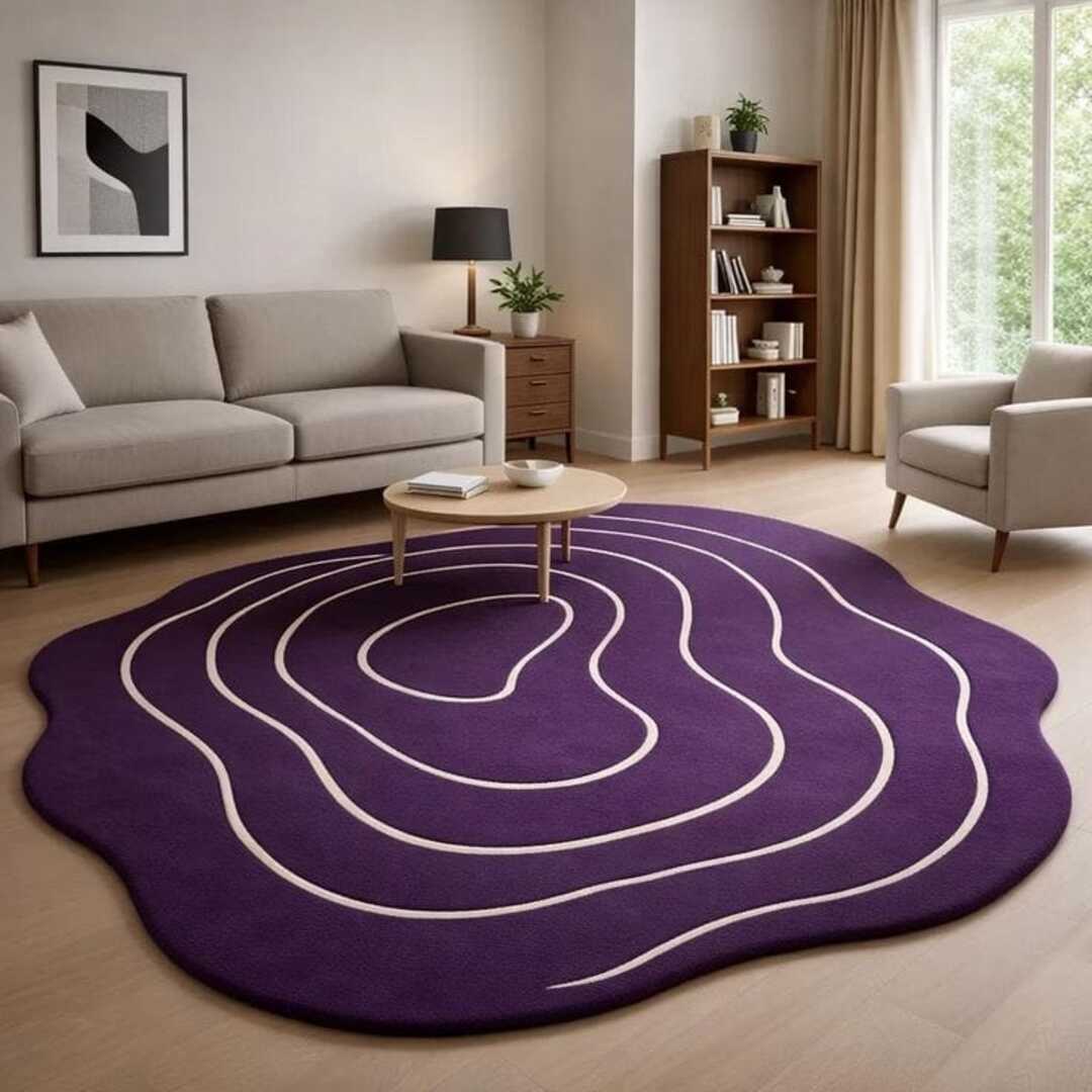 Funky Ambient Handmade Tufted Irregular Shaped Wool Carpet