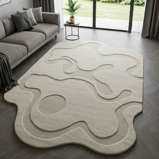 Cluster Beige Handmade Tufted Irregular Shaped Wool Carpet