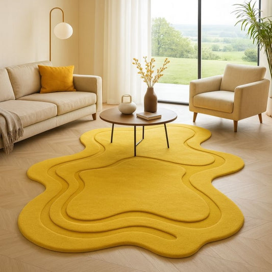 Mustard Amoeba Handmade Tufted Irregular Shaped Wool Carpet