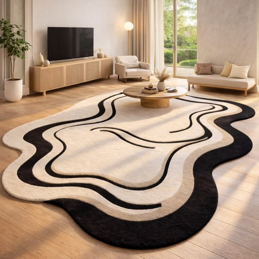 Racing Fluid Handmade Tufted Irregular Shaped Wool Carpet
