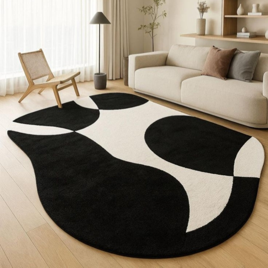 Rich Black Handmade Tufted Irregular Shaped Wool Carpet