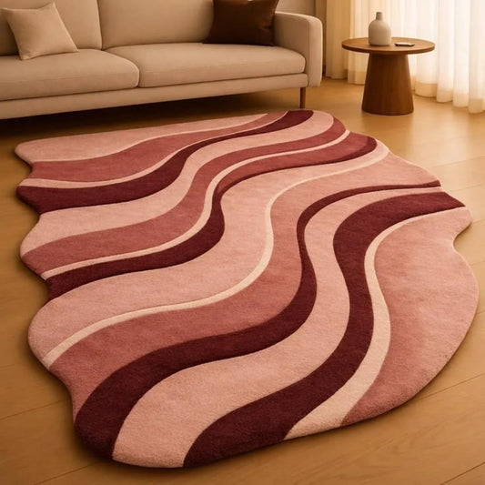 Champion Pink Handmade Tufted Irregular Shaped Wool Carpet