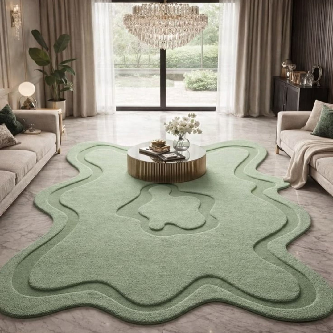 Cantus Green Handmade Tufted Irregular Shaped Wool Carpet