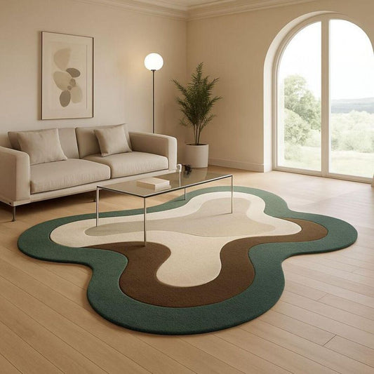 Cascade Asian Handmade Tufted Irregular Shaped Wool Carpet