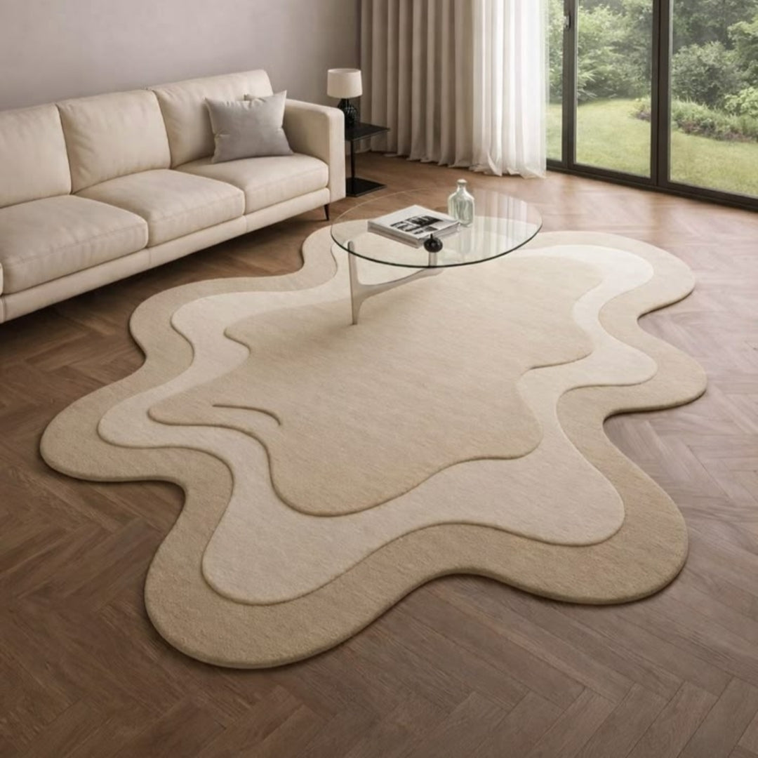 Terracotta Beige Handmade Tufted Irregular Shaped Wool Carpet
