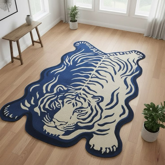 Angry Tiger Handmade Tufted Irregular Shaped Wool Carpet