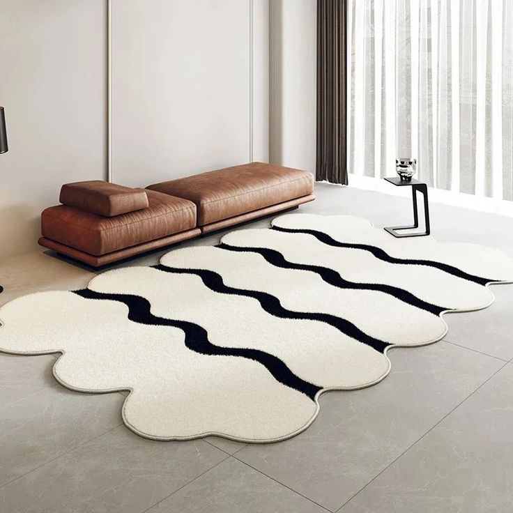 Pistric White Handmade Tufted Irregular Shaped Wool Carpet
