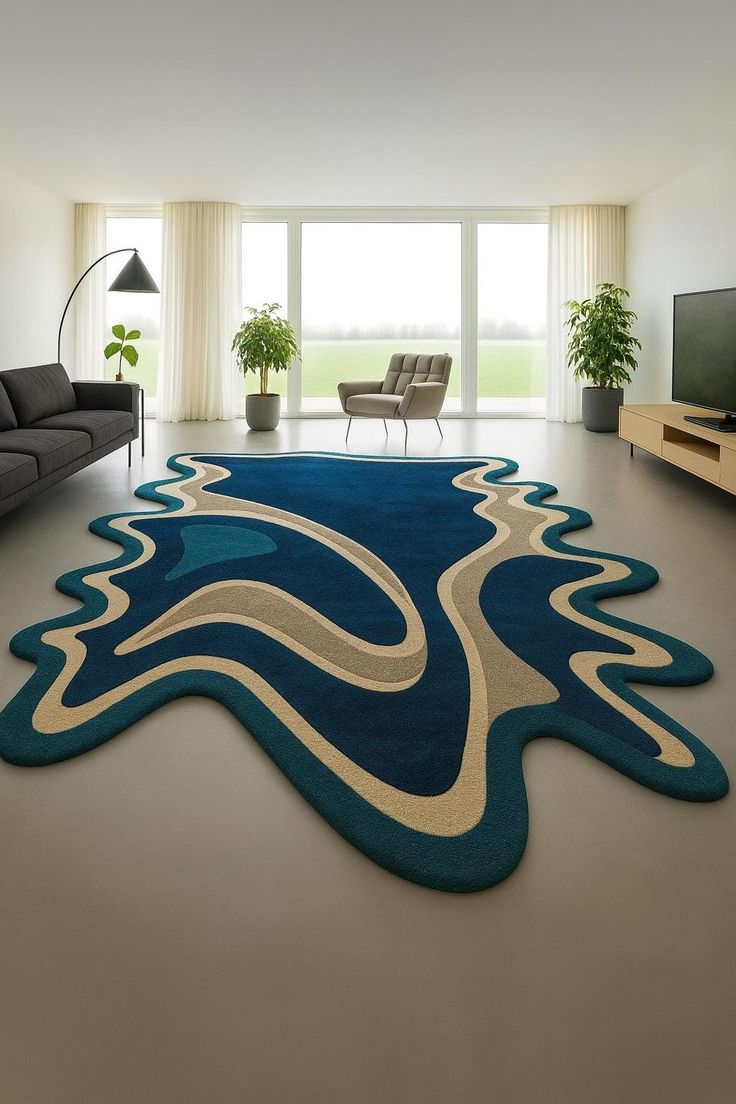 Katulistwa Ripple Handmade Tufted Irregular Shaped Wool Carpet