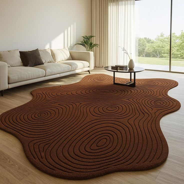 Glacier Brown Handmade Tufted Irregular Shaped Wool Carpet