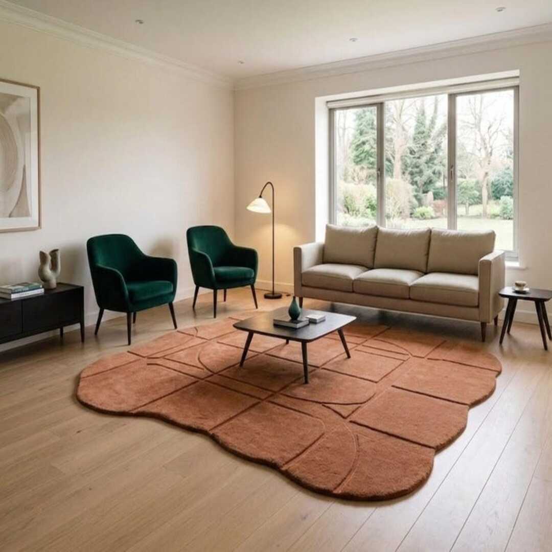 Cascade Asian Handmade Tufted Irregular Shaped Wool Carpet