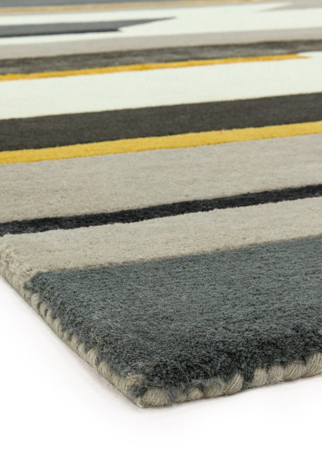 Rhombus Mustard Handmade Tufted Wool Carpet - Corner