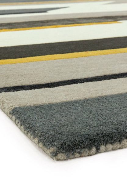 Rhombus Mustard Handmade Tufted Wool Carpet - Corner