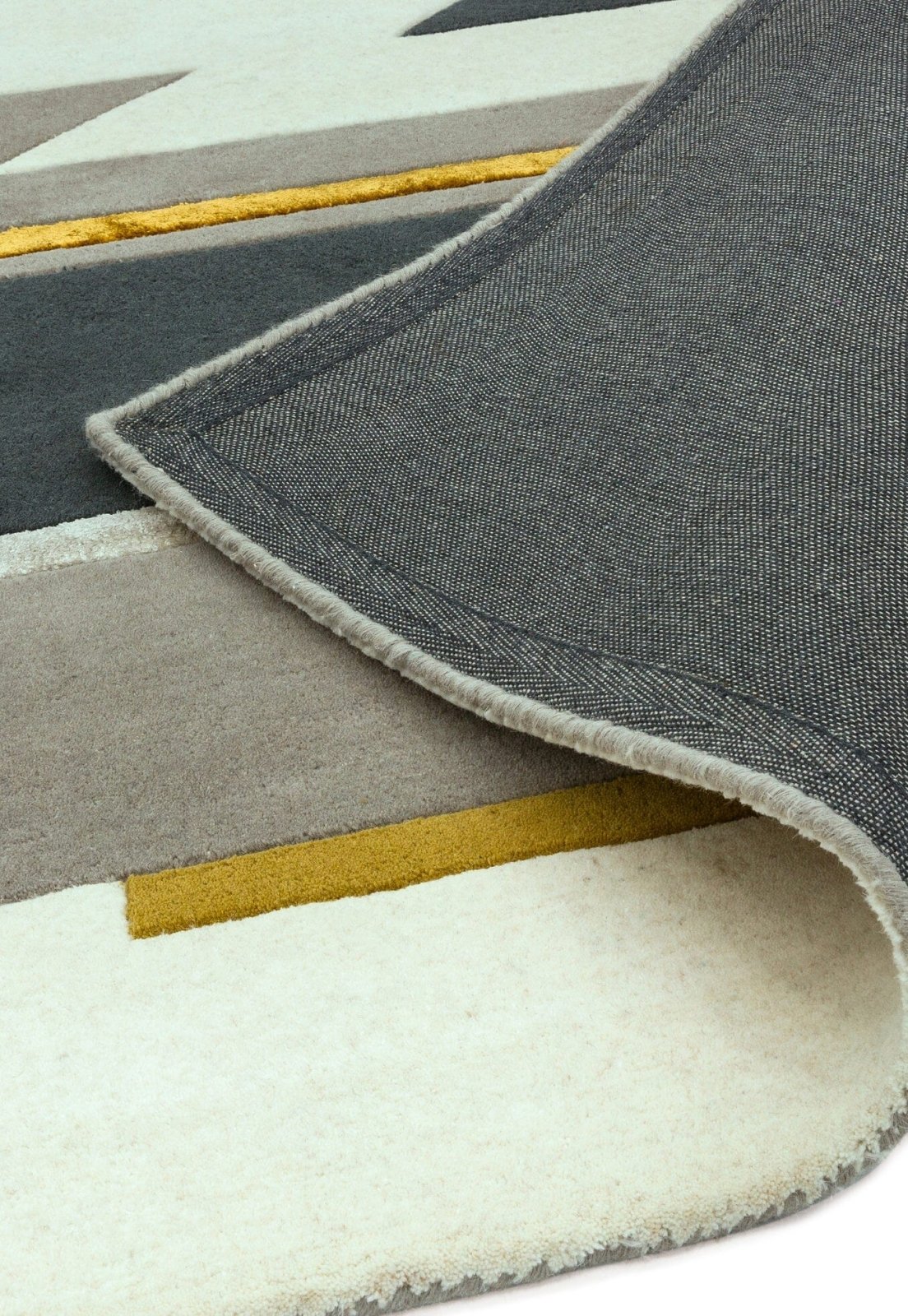 Rhombus Mustard Handmade Tufted Wool Carpet - Corner