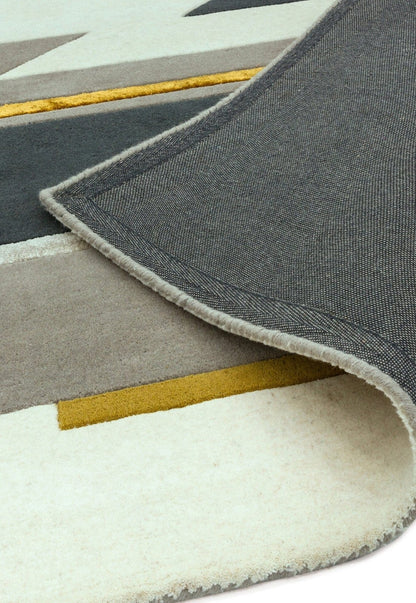 Rhombus Mustard Handmade Tufted Wool Carpet - Corner
